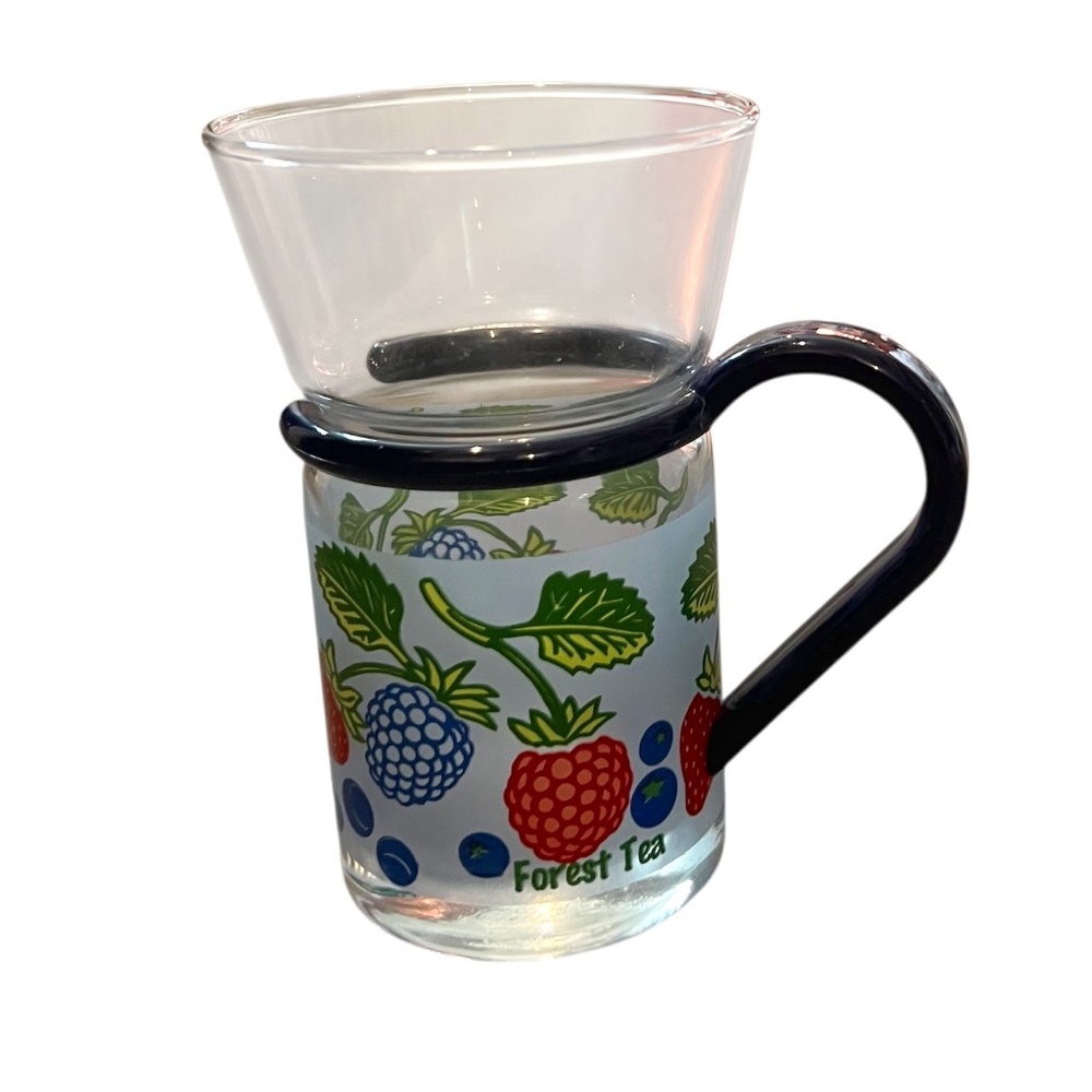 Tea Coffee Espresso Glass Cups With Handle Blue‎ Forest Fruit / Berries Currants